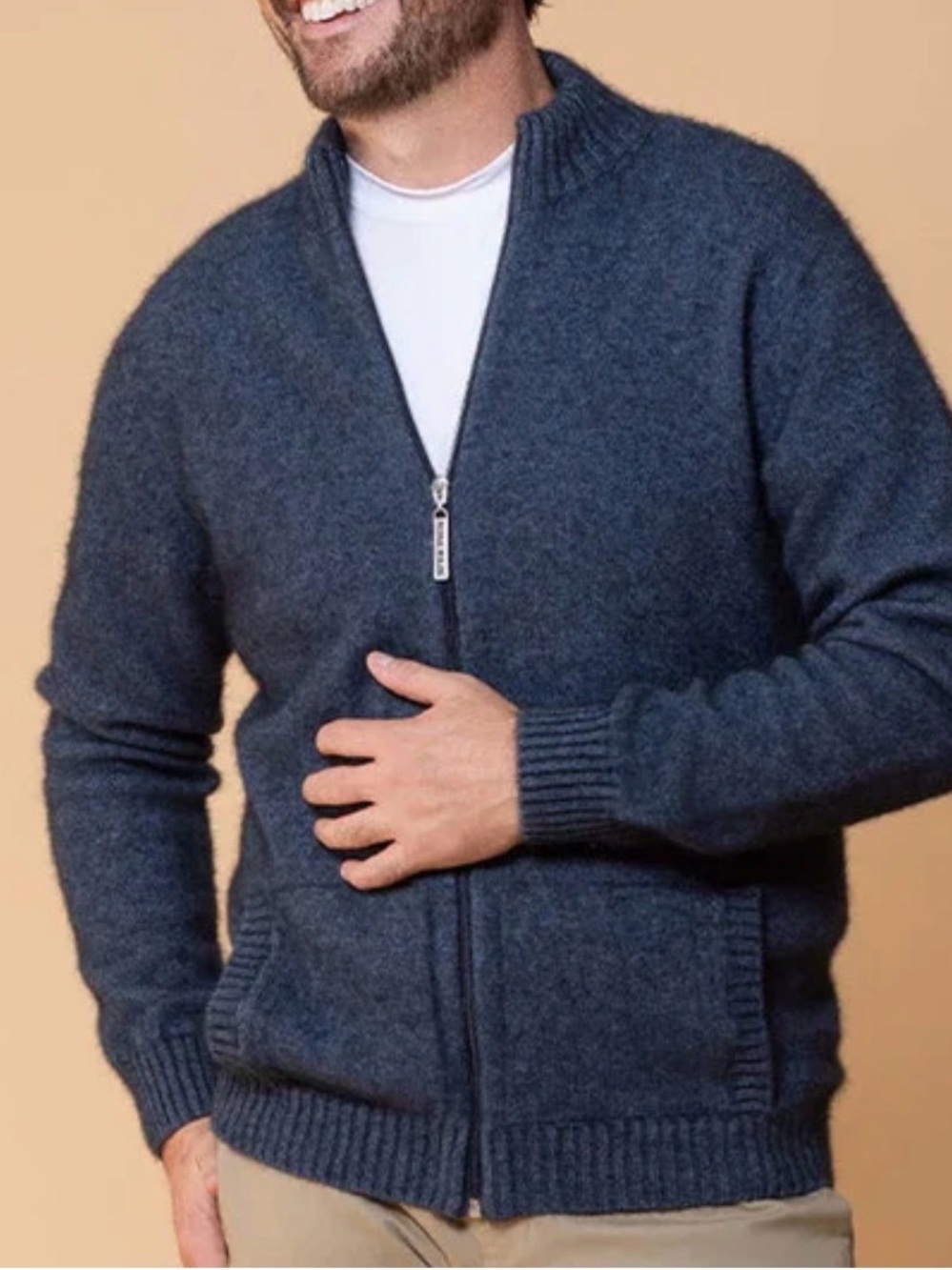 L.L. Bean Men's Zip-Front Heathered Blue 100% Wool Sweater Sz M